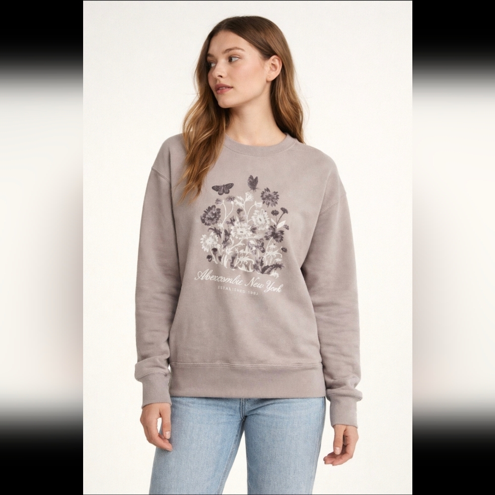 NWOT Abercrombie & Fitch Taupe Floral Kids Sweater